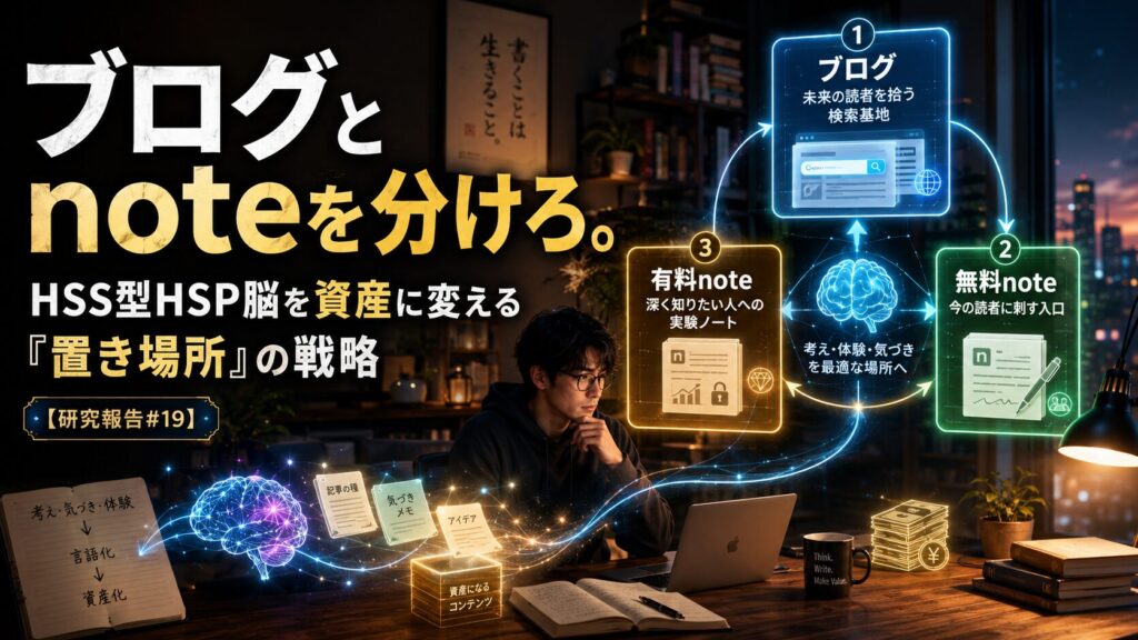 【研究報告#19】ブログとnoteを分けろ。HSS型HSP脳を資産に変える“置き場所”の戦略