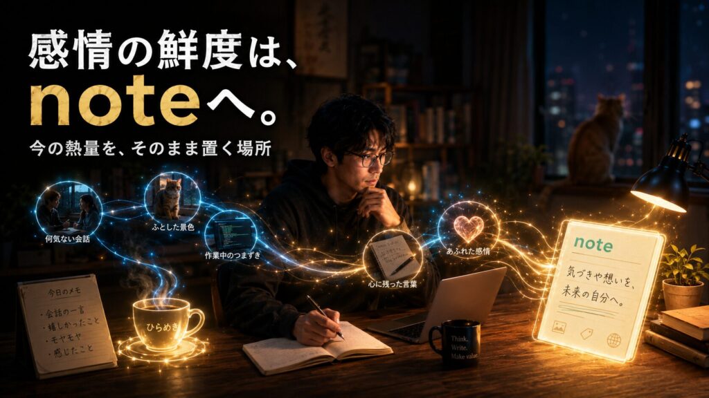 日常の気づきや感情の熱量をnoteに書き残すイメージ画像